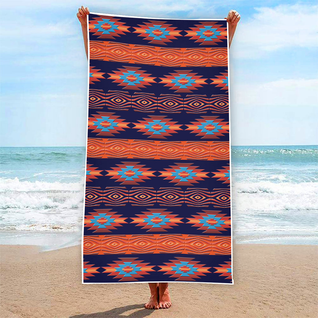 Blue And Orange Southwestern Print Beach Towel