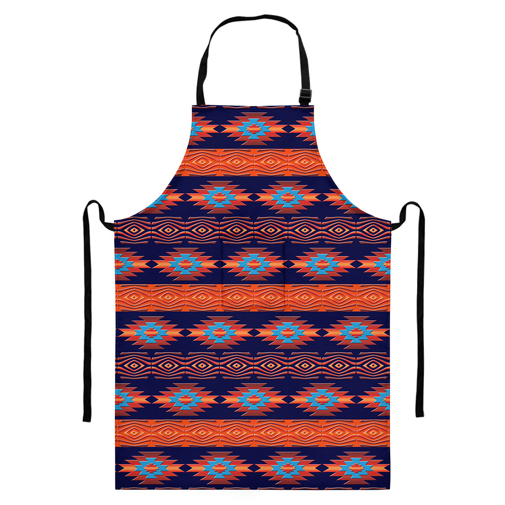 Blue And Orange Southwestern Print Bib Apron With Pocket