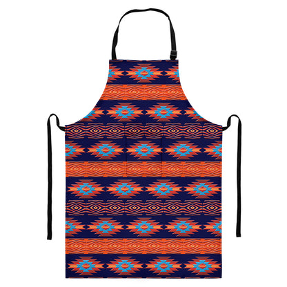 Blue And Orange Southwestern Print Bib Apron With Pocket