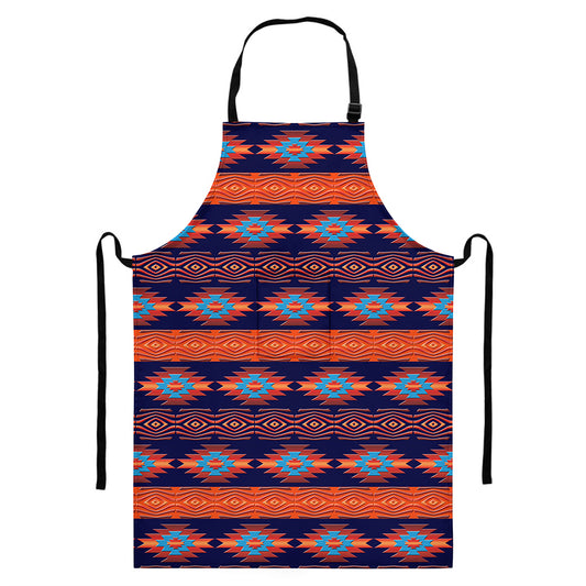 Blue And Orange Southwestern Print Bib Apron With Pocket