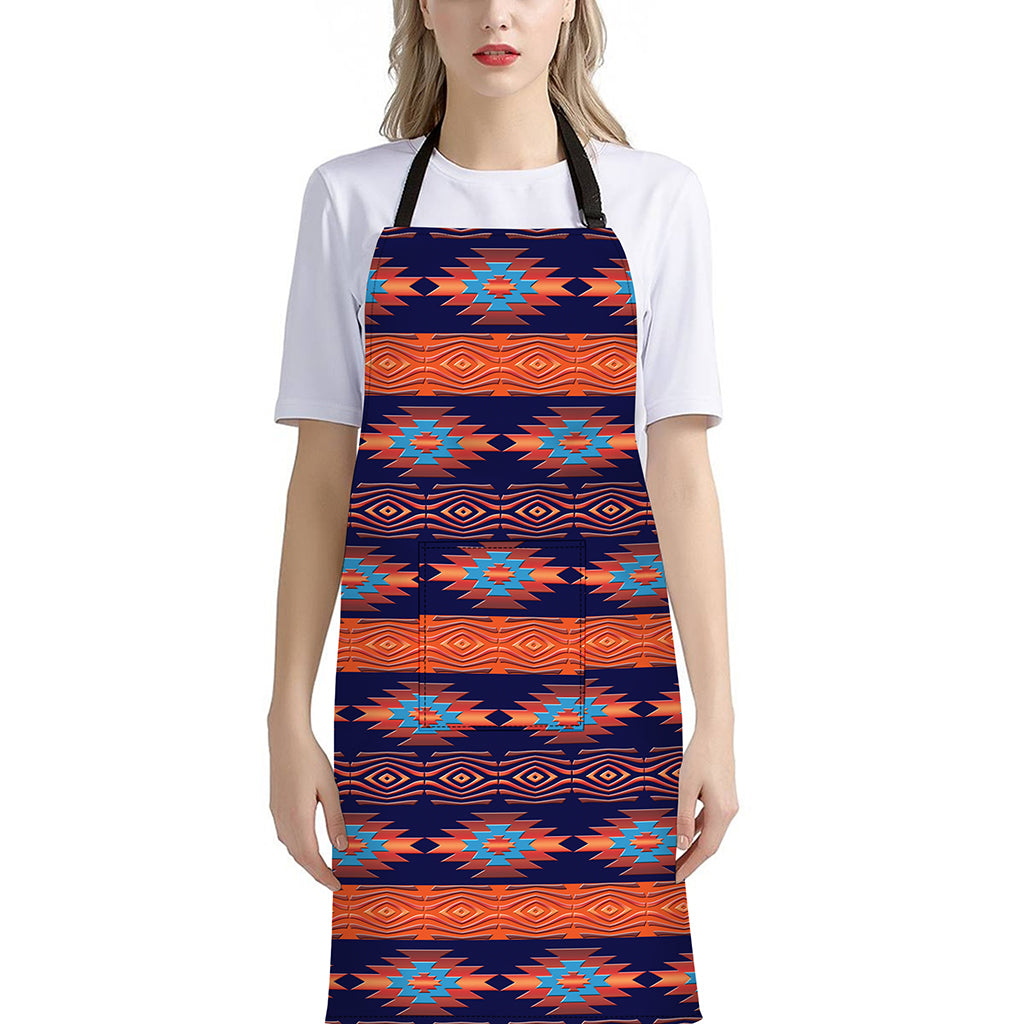 Blue And Orange Southwestern Print Bib Apron With Pocket