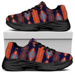 Blue And Orange Southwestern Print Black Chunky Shoes