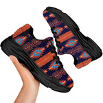 Blue And Orange Southwestern Print Black Chunky Shoes