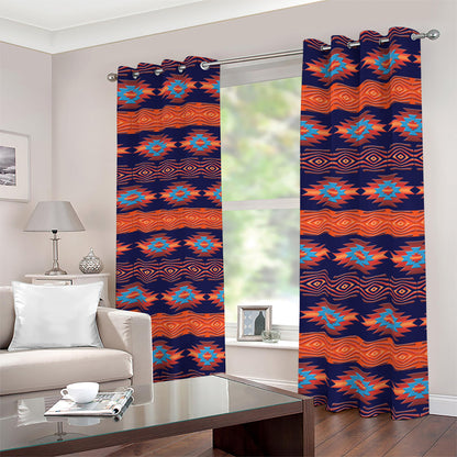 Blue And Orange Southwestern Print Blackout Grommet Curtains