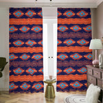 Blue And Orange Southwestern Print Blackout Pencil Pleat Curtains