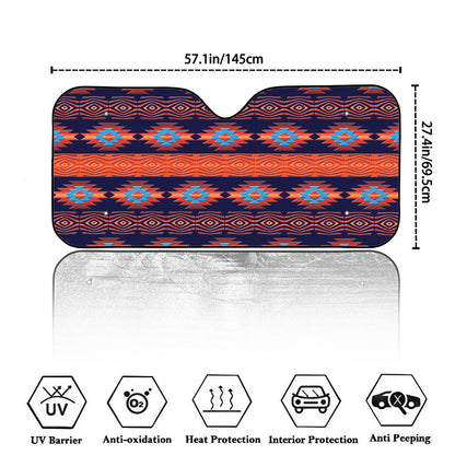 Blue And Orange Southwestern Print Car Windshield Sun Shade