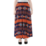 Blue And Orange Southwestern Print Chiffon Maxi Skirt