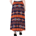 Blue And Orange Southwestern Print Chiffon Maxi Skirt