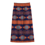 Blue And Orange Southwestern Print Cotton Front Slit Maxi Skirt