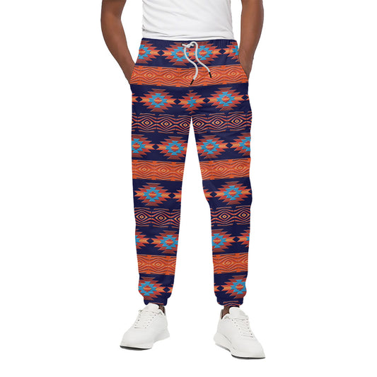 Blue And Orange Southwestern Print Cotton Pants