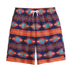 Blue And Orange Southwestern Print Cotton Shorts