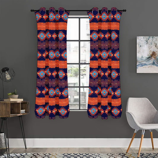 Blue And Orange Southwestern Print Curtain