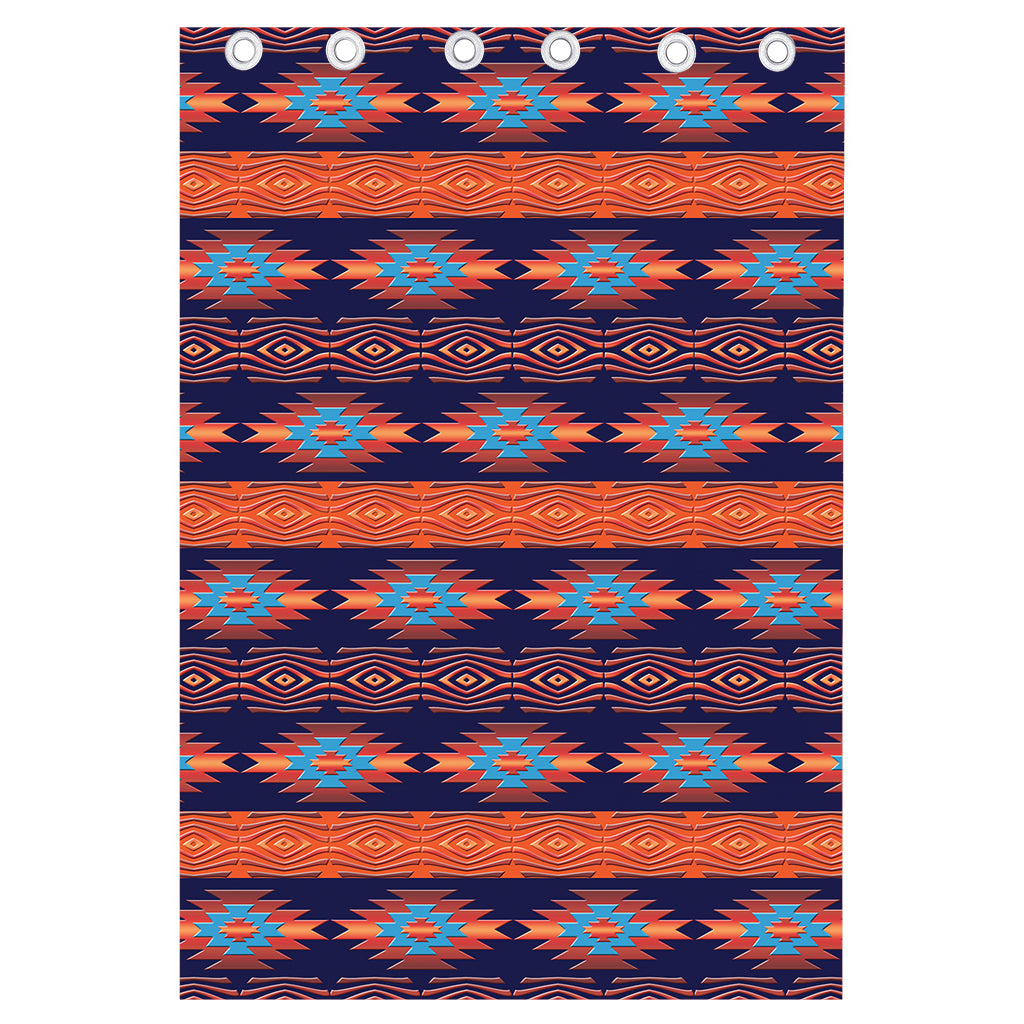 Blue And Orange Southwestern Print Curtain