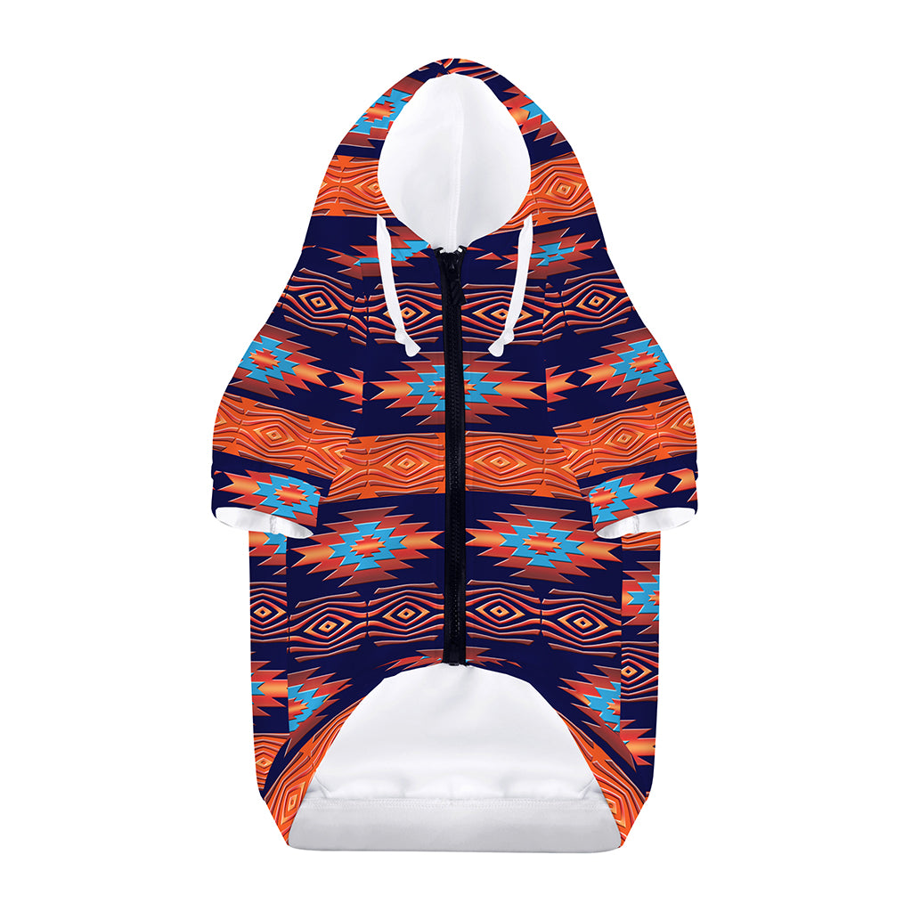 Blue And Orange Southwestern Print Dog Zip Up Hoodie