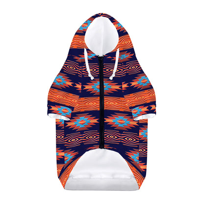 Blue And Orange Southwestern Print Dog Zip Up Hoodie