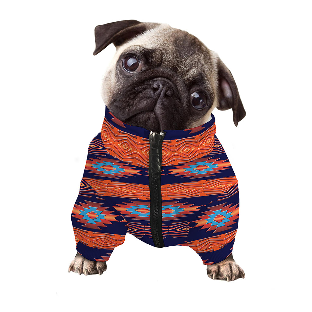 Blue And Orange Southwestern Print Dog Zip Up Jacket