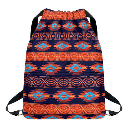 Blue And Orange Southwestern Print Drawstring Backpack