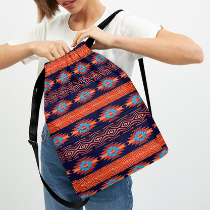 Blue And Orange Southwestern Print Drawstring Backpack