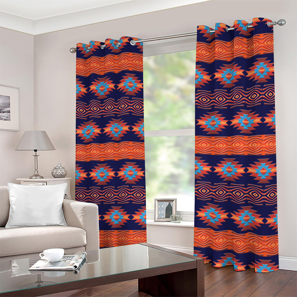 Blue And Orange Southwestern Print Extra Wide Grommet Curtains