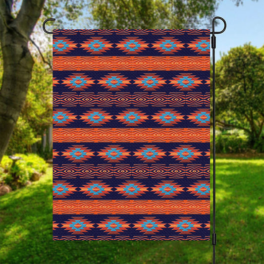 Blue And Orange Southwestern Print Garden Flag