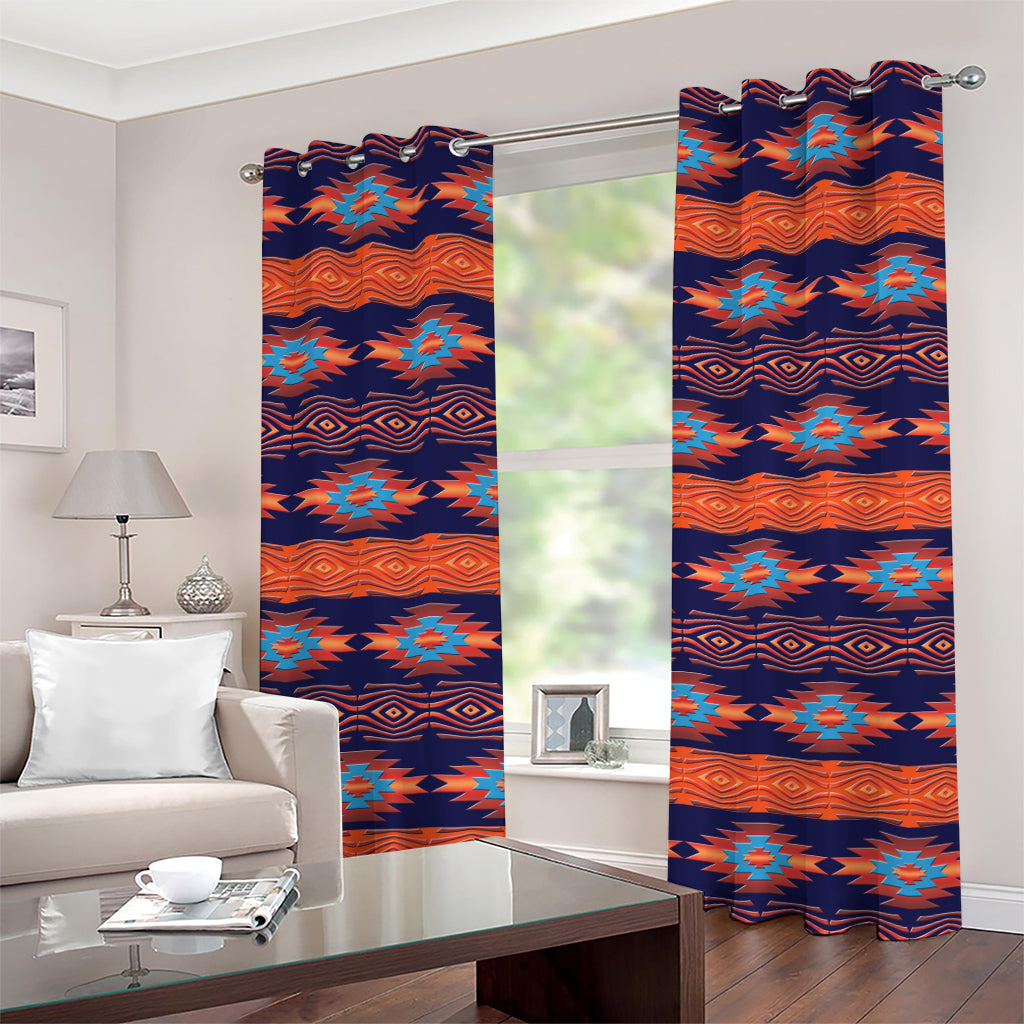 Blue And Orange Southwestern Print Grommet Curtains