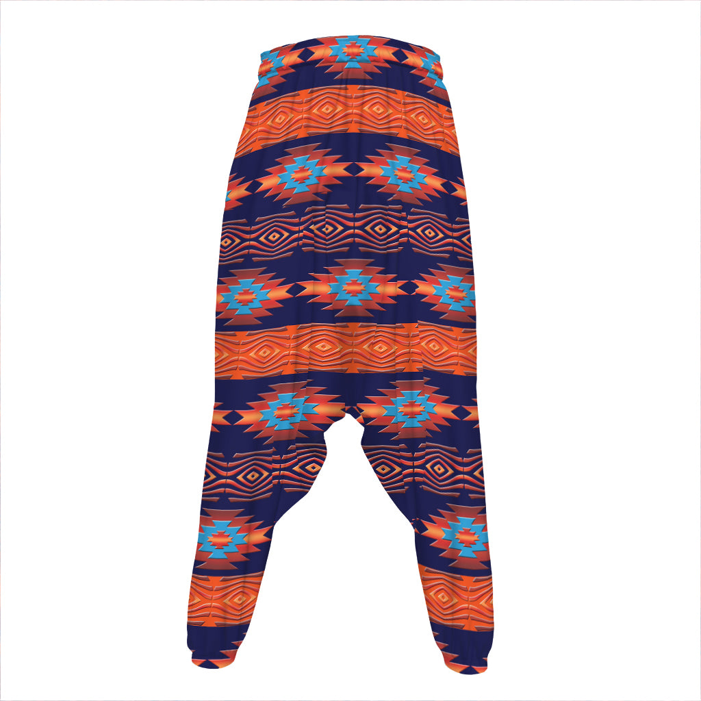 Blue And Orange Southwestern Print Hammer Pants