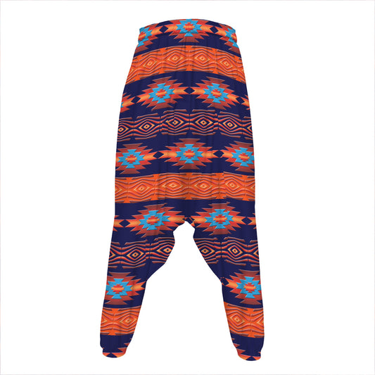 Blue And Orange Southwestern Print Hammer Pants