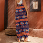 Blue And Orange Southwestern Print Harem Pants