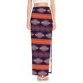 Blue And Orange Southwestern Print High Slit Maxi Skirt
