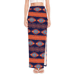 Blue And Orange Southwestern Print High Slit Maxi Skirt