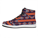 Blue And Orange Southwestern Print High Top Leather Sneakers