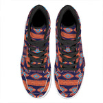 Blue And Orange Southwestern Print High Top Leather Sneakers