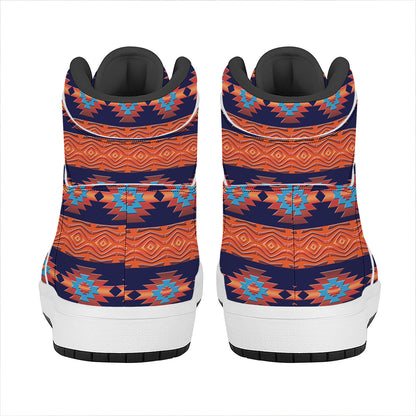 Blue And Orange Southwestern Print High Top Leather Sneakers