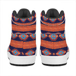 Blue And Orange Southwestern Print High Top Leather Sneakers
