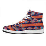 Blue And Orange Southwestern Print High Top Leather Sneakers