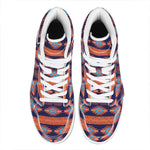 Blue And Orange Southwestern Print High Top Leather Sneakers
