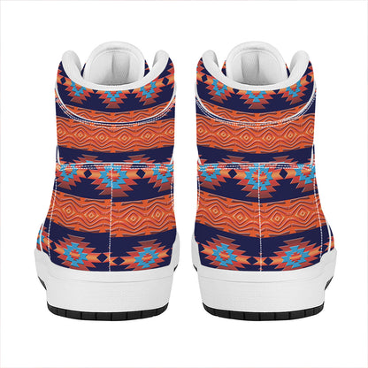 Blue And Orange Southwestern Print High Top Leather Sneakers