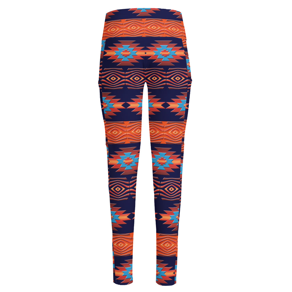 Blue And Orange Southwestern Print High-Waisted Pocket Leggings