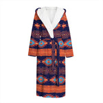 Blue And Orange Southwestern Print Hooded Bathrobe