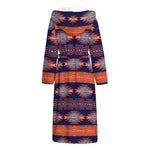 Blue And Orange Southwestern Print Hooded Bathrobe