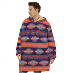 Blue And Orange Southwestern Print Hoodie Blanket