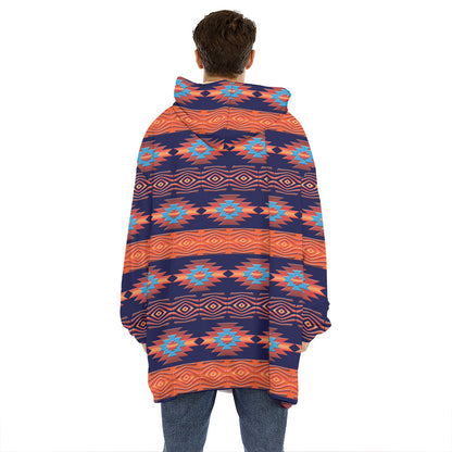 Blue And Orange Southwestern Print Hoodie Blanket