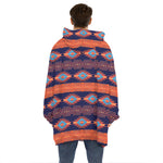 Blue And Orange Southwestern Print Hoodie Blanket
