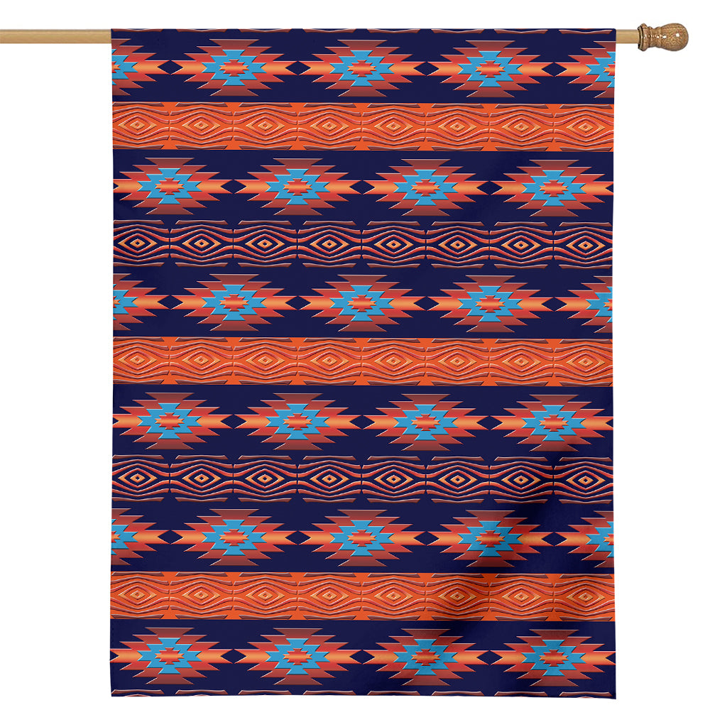Blue And Orange Southwestern Print House Flag