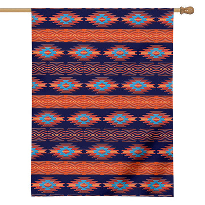 Blue And Orange Southwestern Print House Flag