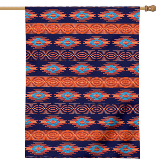 Blue And Orange Southwestern Print House Flag