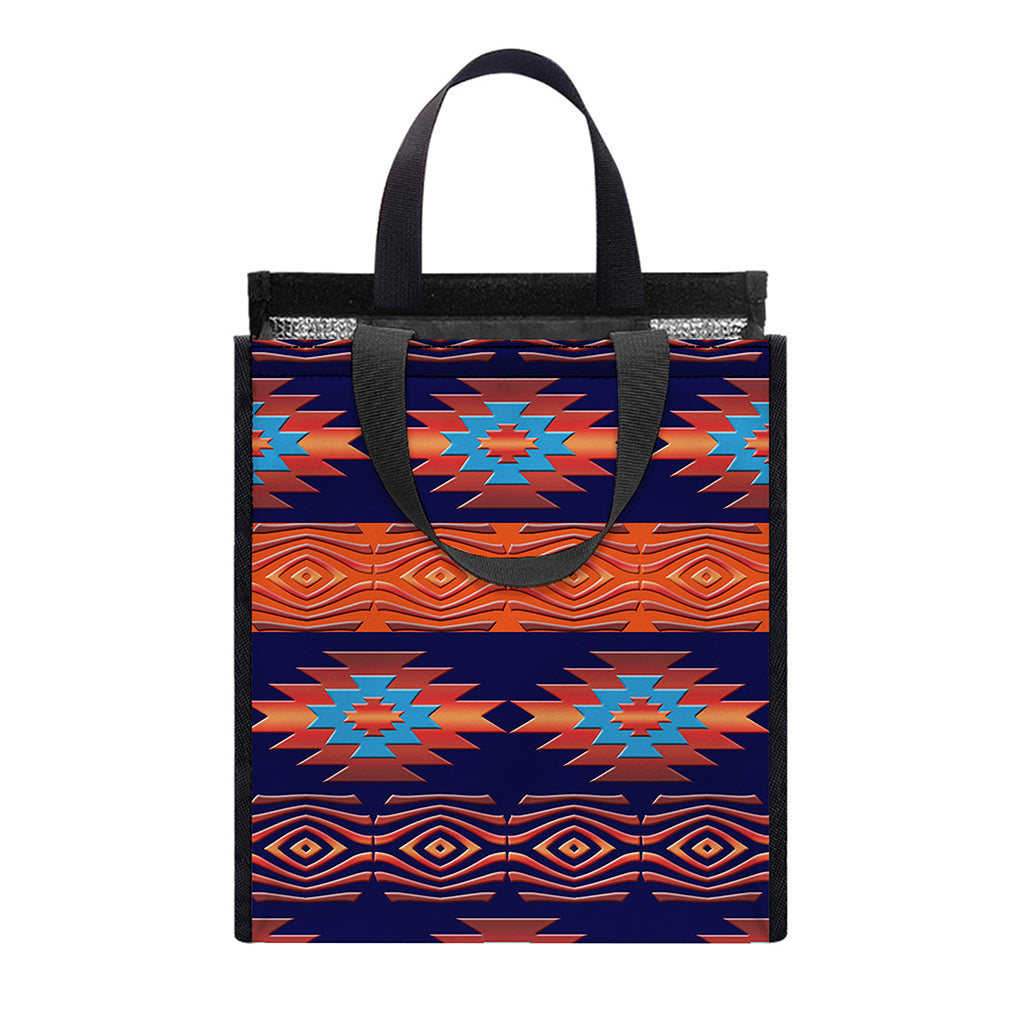 Blue And Orange Southwestern Print Insulated Lunch Tote