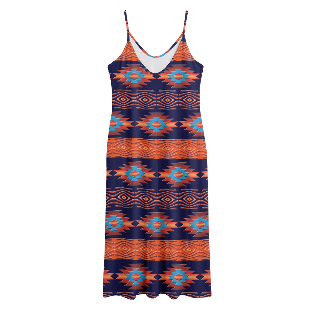 Blue And Orange Southwestern Print Jersey Midi Cami Dress