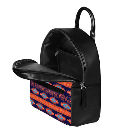 Blue And Orange Southwestern Print Leather Backpack