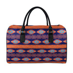 Blue And Orange Southwestern Print Leather Duffle Bag